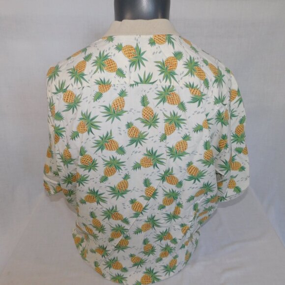 Tori Richards USA Mens XL Beige Yellow Green Pineapple Hawaiian  Polo Shirt - Picture 8 of 9